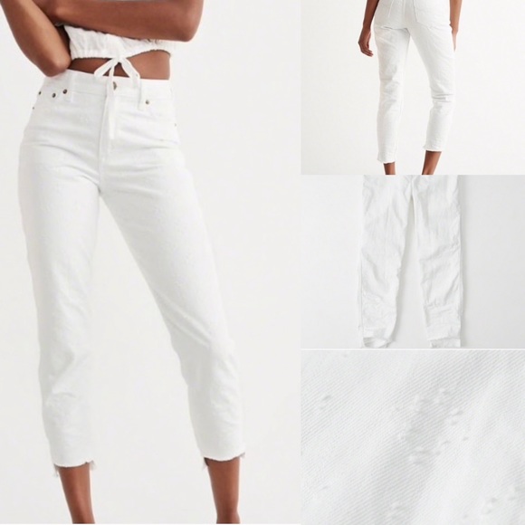 Abercrombie & Fitch Denim - NWT Abercrombie girlfriend white drop hem texture